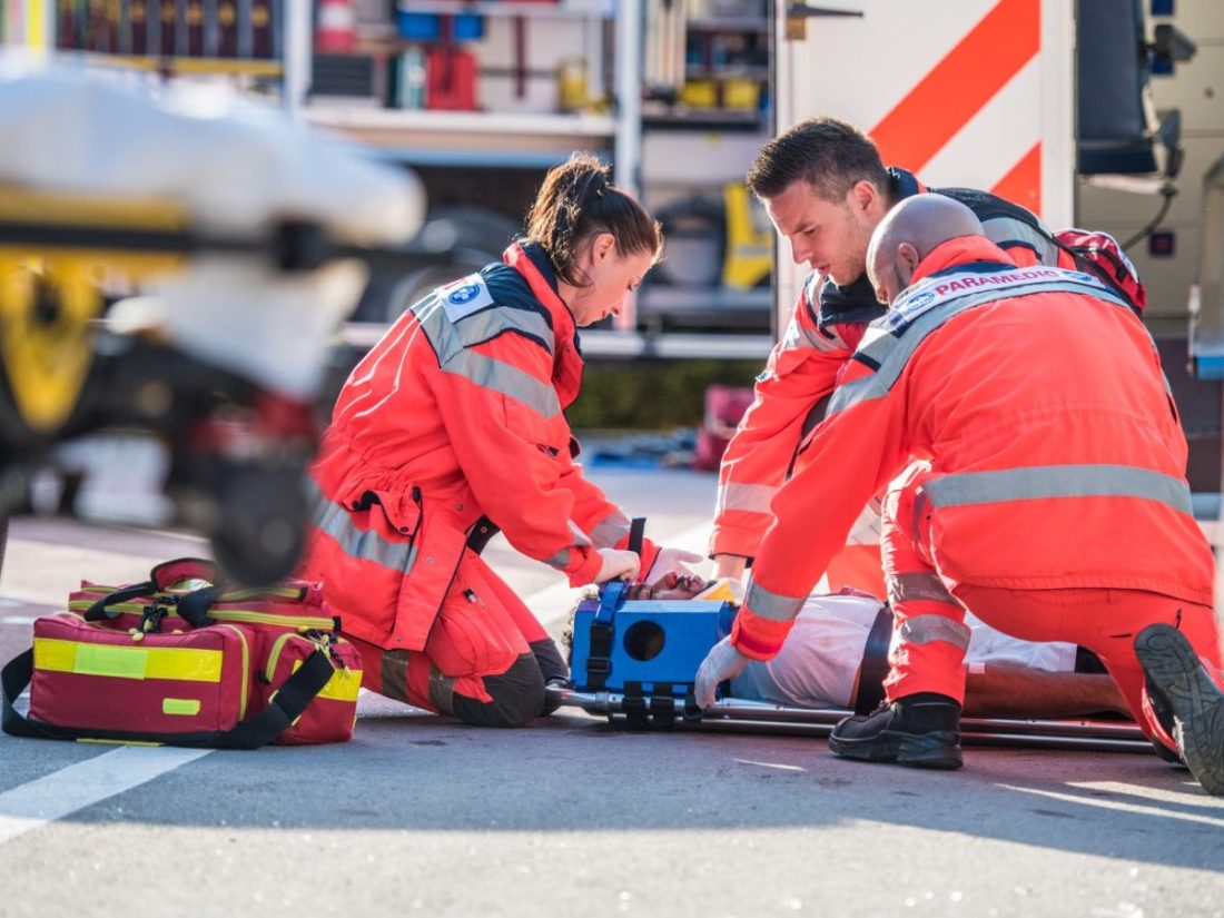 Pre-hospital care paramedics treating a patient